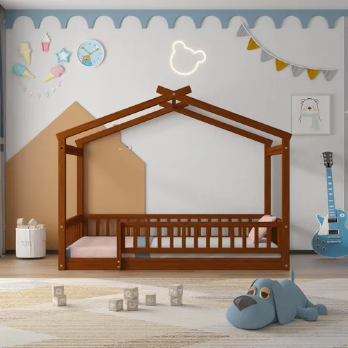 Miniatura 25 de Cama de madera de tamaño individual con dos cajones y techo, cama de plataforma con 2 cabeceros, para dormitorio de niños, adolescentes, niñas