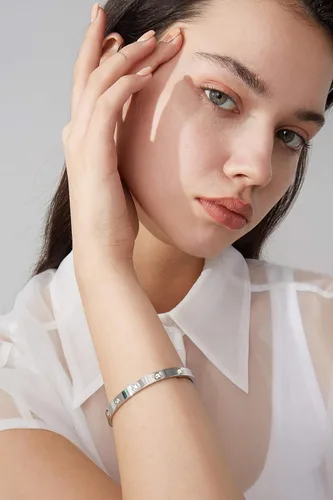 Miniatura 6 de PDWZNBA - Pulseras de amistad y amor chapadas en oro de 18 quilates con circonitas cúbicas, brazalete de acero inoxidable de moda