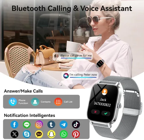 Miniatura 2 de Reloj inteligente para hombres y mujeres, rastreador de ejercicio: haz respuesta llamada, relojes digitales para hombre, impermeable, podómetro