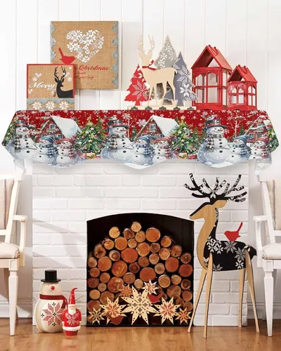 Miniatura 12 de Daleng Bufanda de repisa de camión de Navidad con muñeco de nieve para chimenea, 60 x 17 pulgadas, árbol de Navidad, copos de nieve, ciervos, verde