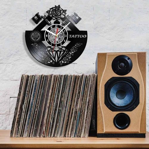 Miniatura 5 de The Geeky Days Reloj de pared con disco de vinilo silencioso con nombre personalizado, máquina de tatuaje de cuarzo con pilas, 12 pulgadas, LP