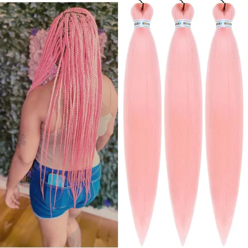 Miniatura 25 de Cabello estirado de fibra Kanekalon para trenzar con cabello humano, color oro rosado, 30 pulgadas