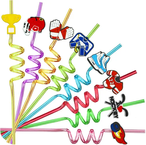 24 popotes reutilizables con temática de hockey sobre hielo para hockey sobre hielo, regalos de fiesta deportiva, pajitas de bebidas diarias, fiesta