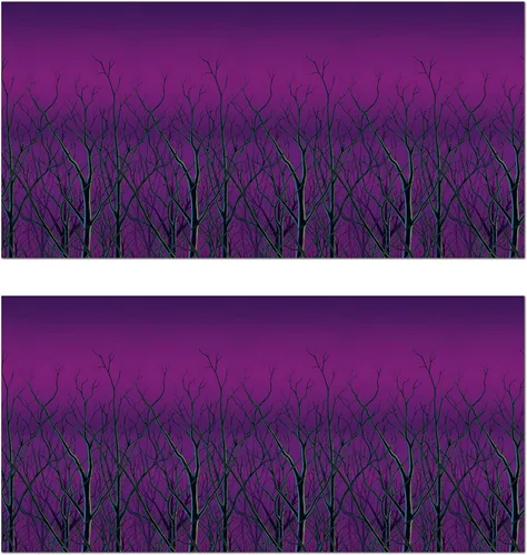 Beistle Telones de fondo espeluznantes de árboles del bosque, 2 cubiertas de pared de plástico impresas con silueta de árbol desnudo para Halloween,