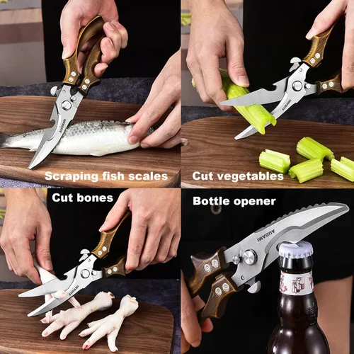 Miniatura 5 de Tijeras de cocina premium, paquete de 2 tijeras resistentes para aves de corral y carne, tijeras de hueso para cocinar Bronce+dorado