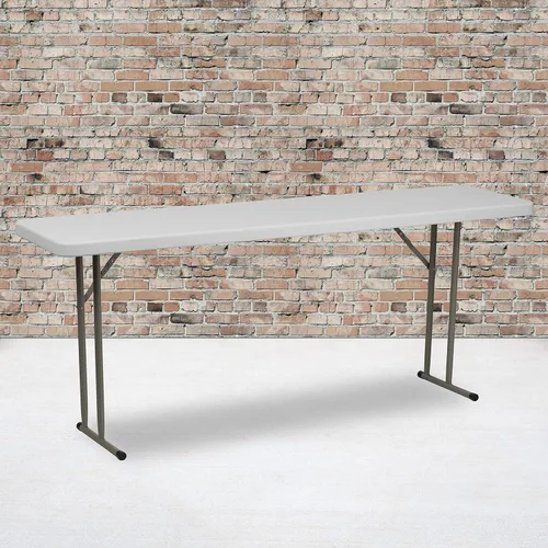EMMA + OLIVER Mesa plegable rectangular de plástico blanco de 6 pies con patas de bloqueo para entrenamiento o seminarios Granito blanco