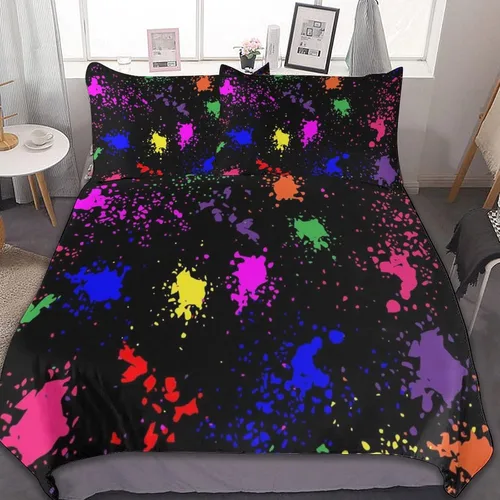 Miniatura 6 de Juego de 3 piezas de edredón neón que brilla en la oscuridad, funda de almohada de microfibra con cremallera para cama matrimonial, Queen