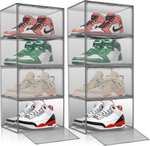 Miniatura 19 de Paquete de 2 cajas de zapatos de acrílico para armario, transparentes, apilables, tamaño 12 contenedores de almacenamiento de zapatos con tapas