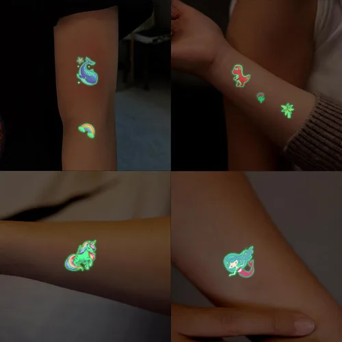 Miniatura 4 de Tatuaje temporal brillante para niños, 400 piezas de estilo mixto que brillan en la oscuridad, tatuajes adhesivos