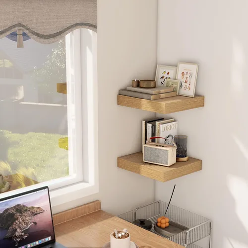 Miniatura 6 de Fun Memories Estante flotante de 12 pulgadas, estantes de pared de madera rústica para decoración de pared y almacenamiento, estante flotante de 12