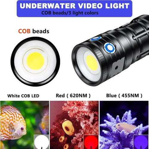 Miniatura 2 de Luz de buceo para fotografía subacuática, linterna de buceo súper brillante de 4500 lúmenes, luz de video subacuática impermeable de 328.1 ft