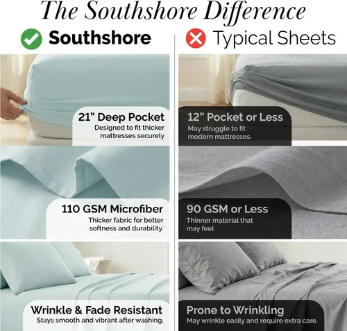 Miniatura 88 de Southshore Fine Living, Inc. Juego de 7 piezas de sábanas King divididas para cama ajustable, juego de sábanas King divididas con bolsillo de 21