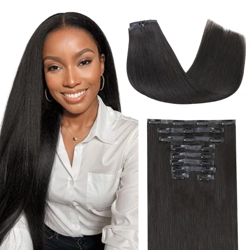 Miniatura 57 de Lashey - Extensiones de cabello con clip sin costuras, de cabello humano real, 7 unidades, 110 g, 14 pulgadas, color negro natural, lacio