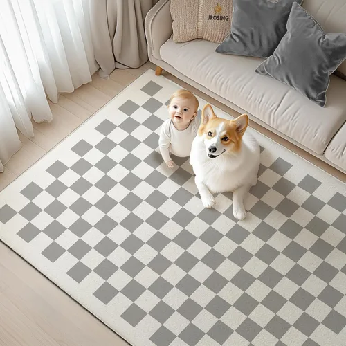 Miniatura 12 de Alfombra lavable de 3 x 5 pulgadas, diseño de tablero de ajedrez arcoíris colorido moderno, plegable, alfombra de área pequeña, de pelo bajo