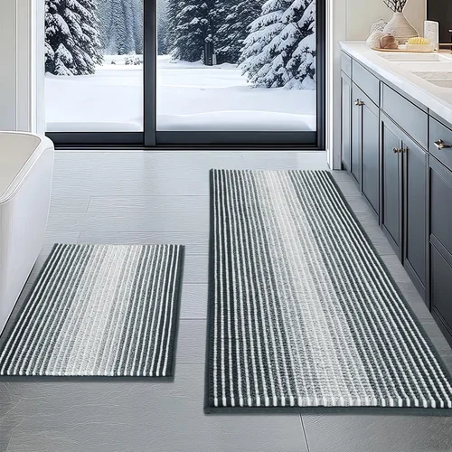 Miniatura 106 de BSICPRO Juegos de Alfombras y Tapetes para Baño, Juego de Alfombra de Baño de Felpilla Gruesa Absorbente de 2 Piezas Antideslizante, Tapetes Suaves
