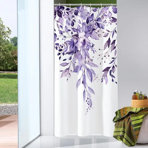 Miniatura 55 de Gibelle - Cortina de ducha de eucalipto marrón, hojas de plantas de acuarela con diseño floral, juego de cortina de ducha con ganchos, 72 x 72