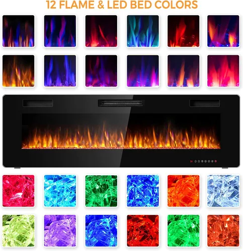 Miniatura 2 de RELAX4LIFE Chimeneas eléctricas empotradas y montadas en la pared de 60 pulgadas, insertos de chimenea eléctrica con control remoto, temporizador