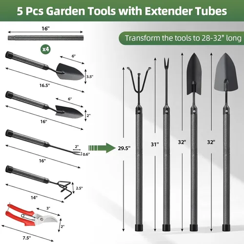 Miniatura 2 de Juego de herramientas de jardín, 5 piezas de herramientas de jardín con extensiones, herramienta de jardinería de metal resistente a prueba
