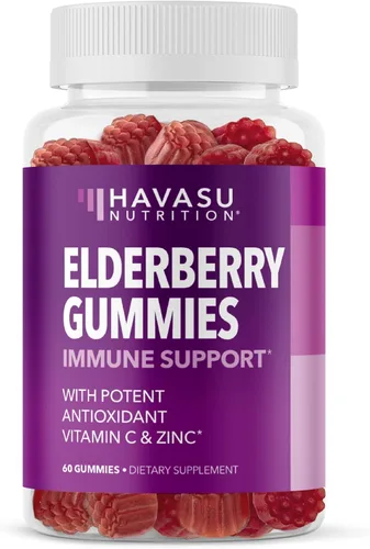 Gomitas de saúco Sambucus para adultos - Suplemento de apoyo inmunológico con vitamina C y zinc - Fórmula mejorada para defensa diaria - 60