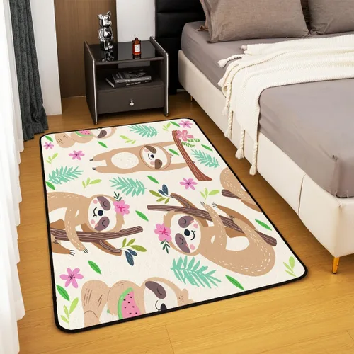 Miniatura 4 de jejeloiu Lindos tapetes de perezoso para sala de estar, 4 x 5 pies, diseño de animales kawaii, juego de alfombras decorativas para interiores