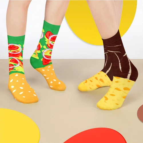 Miniatura 6 de AGRIMONY Divertidos calcetines con diseño de hamburguesa y hotdog con tacos y palomitas de maíz, calcetines de comida novedosos para cumpleaños