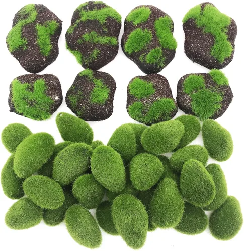 Miniatura 13 de Woohome 30 piezas de 3 tamaños de rocas artificiales de musgo decorativo, bolas de musgo verde, decoración de musgo falso para arreglos florales, 30