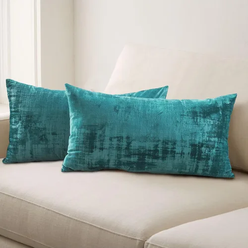 Miniatura 11 de Home Soft Things Juego de 2 fundas de almohada de terciopelo texturizado, 14 x 26 pulgadas, color verde azulado profundo, fundas decorativas