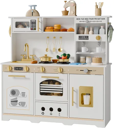Miniatura 8 de Juego de cocina para niños, juego de cocina con 21 accesorios divertidos, juego de cocina de juguete con electrodomésticos realistas, almacenamiento