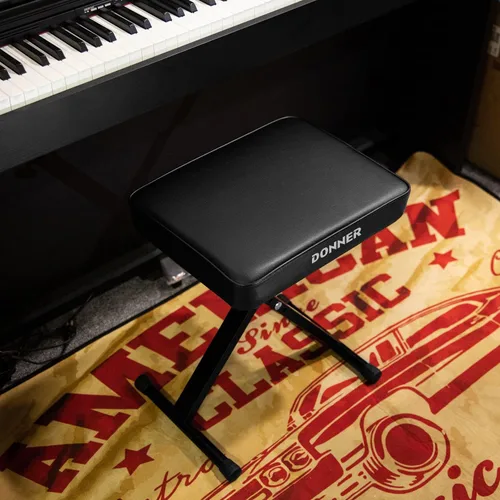 Miniatura 6 de Donner Banco de piano, banco ajustable para teclado, taburete portátil, silla plegable, asiento plegable, estilo X, 2.4 pulgadas de grosor acolchado