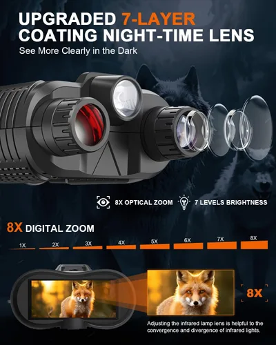 Miniatura 3 de Gafas de visión nocturna montadas en la cabeza, prismáticos de visión nocturna 4K para adultos con pantalla de 2.7 pulgadas, tarjeta TF de 32 GB
