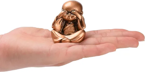 Miniatura 2 de BRABUD TQGJBS233 - Juego de 4 figuras de monjes de resina Hear No Evil See No Evil Speak No Evil TQGJBS233