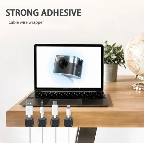 Miniatura 4 de Paquete de 6 organizadores magnéticos de cables y clips para cables, gestión de cables ajustables debajo del escritorio, soporte de alambre adhesivo