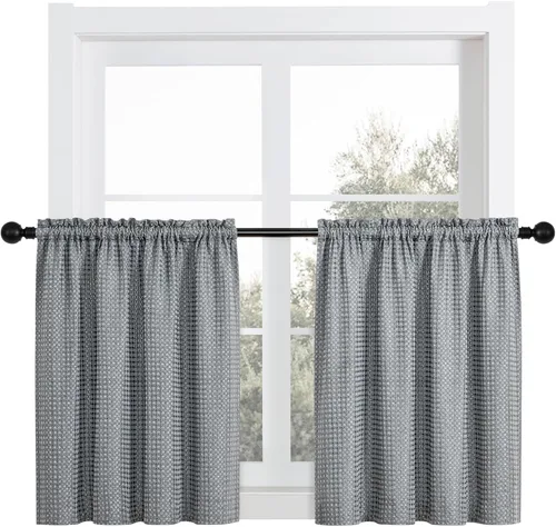 Miniatura 12 de Home Queen Cortina blanca para ventana de baño, resistente al agua, con textura de gofre, de medio nivel, para cocina, cafetería, 28 pulgadas