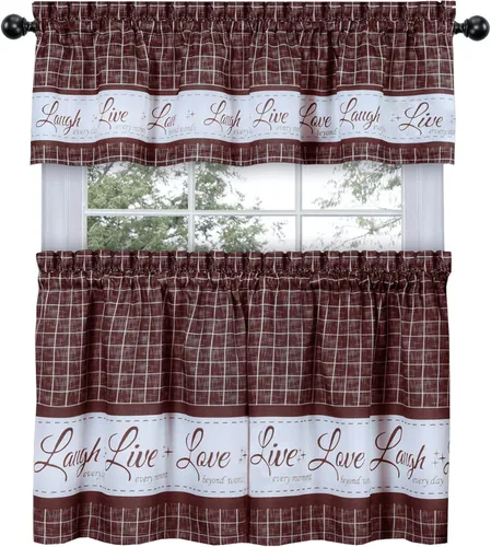 GoodGram Country Gingham Check Live~Raugh~Love 3 unidades Juego de cortinas de cocina con cuadros de café, varios colores y tamaños