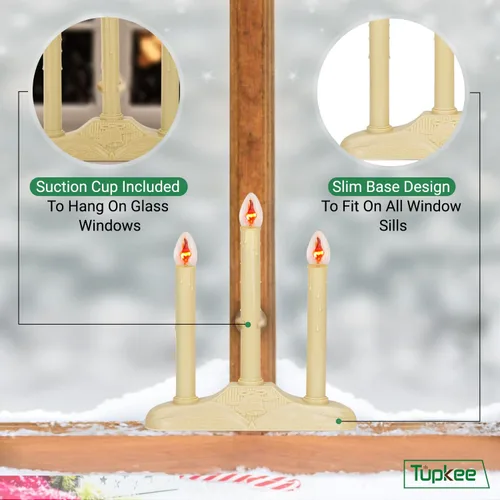 Miniatura 4 de Candelabro de Velas de Navidad para Ventana – con Bombillas Parpadeantes – 3 Luces para Interiores - Velas Eléctricas sin Llama para Ventana