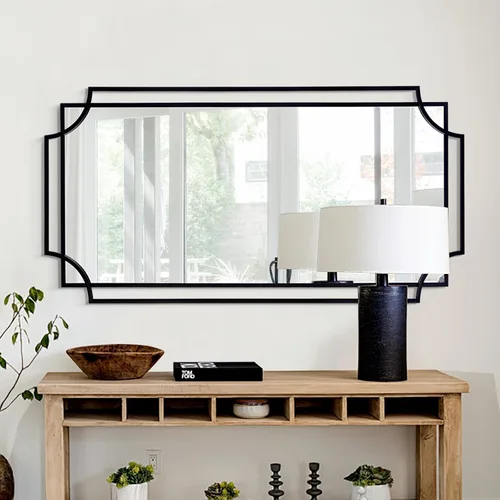 Miniatura 11 de Espejo de pared negro para sala de estar, espejo de baño negro de 36 x 24 pulgadas con marco de metal, espejo decorativo antiguo para sala de estar