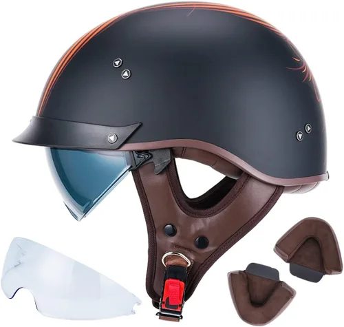 VCOROS - Medio casco para motocicleta F07 de cara abierta, aprobado por DOT | VCOROS Medio casco de motocicleta F07 de cara abierta aprobado por DOT