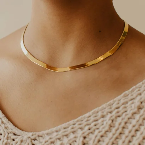 Miniatura 2 de DEARMAY - Collares de oro bañado de 14 quilates para mujer, delicado collar de gargantilla de espiga de oro, collar de serpiente en capas finas