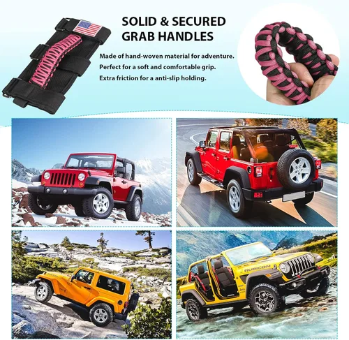 Miniatura 6 de GAIZON Paquete de 4 Manijas de Agarre de Barra de Rodillo con Diseño de Bandera Americana, Reemplazo para Jeep Wrangler YJ TJ JK JL, Gladiator JT