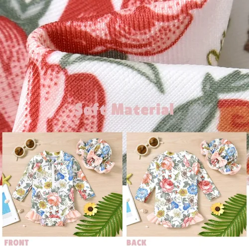 Miniatura 4 de Aalizzwell Traje de baño de una pieza de manga larga con sombrero para bebé niña