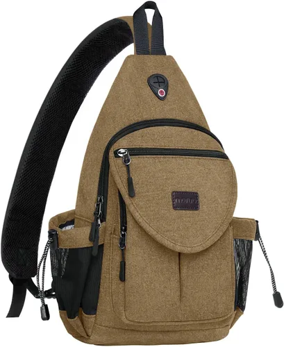 MOSISO Mochila tipo bandolera, mochila de día para senderismo de lona con bolsillo antirrobo