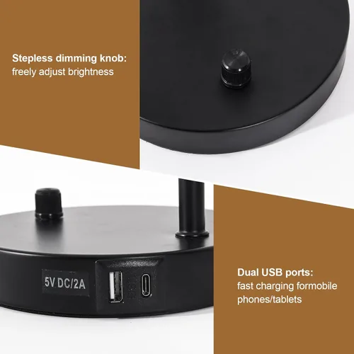 Miniatura 5 de Lámparas de escritorio, lámparas de mesa para dormitorios con 2 puertos USB, lámparas de noche regulables continuas, lámpara ajustable para sala