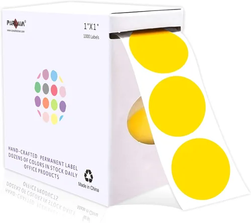 Miniatura 50 de PARLAIM Pegatinas adhesivas permanentes redondas de 1 pulgada con código de color en forma de puntos, 1000 por rollo, caja dispensadora de Azul