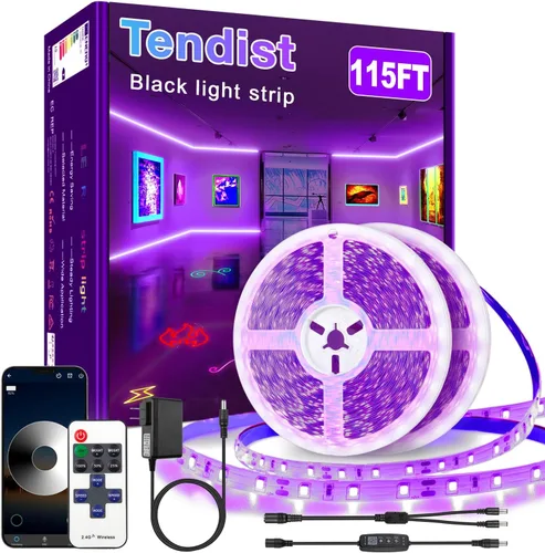 Miniatura 8 de Tira LED de luz negra de 41 pies, control de aplicación, fiesta brillante con control remoto, luz negra morada, luz UV para decoración de Halloween