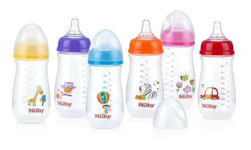 Miniatura 4 de Nuby Botella de cuello ancho con sistema de aire anticólicos, los colores/impresiones pueden variar, 1 paquete de 1 botella