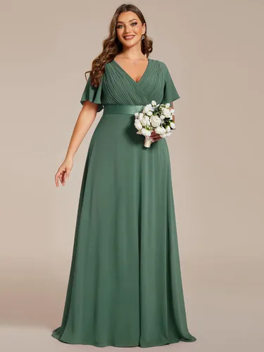 Miniatura 144 de Ever-Pretty Vestido formal para mujer, Navidad, Año Nuevo, cuello en V, gasa, talla grande, largo hasta el suelo, vestido de dama de honor
