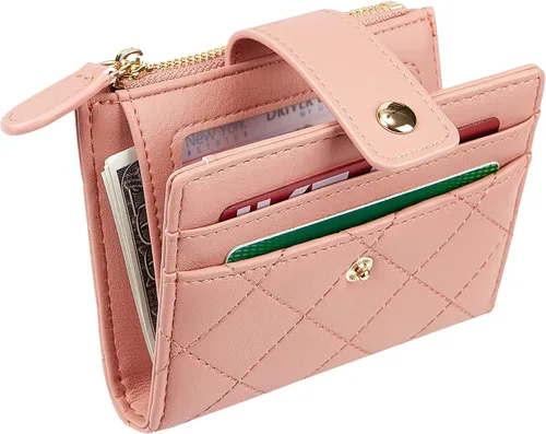 Miniatura 49 de Cartera de cuero para mujer, pequeña, compacta, plegable, con bolsillo para monedas con cremallera