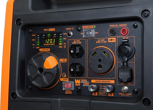Miniatura 3 de WEN Generador inversor portátil súper silencioso de 3800 vatios listo para RV con apagado de combustible y arranque eléctrico (56380i)