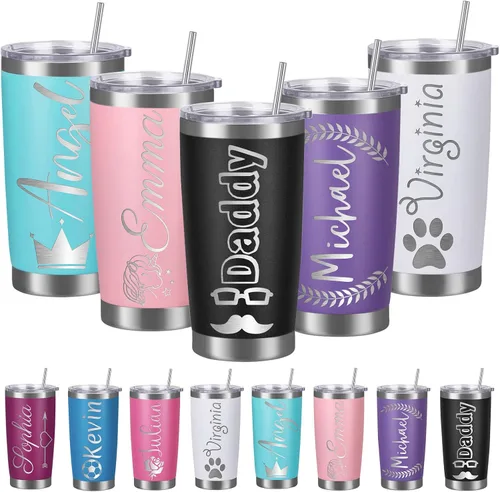 Miniatura 8 de Vasos personalizados con tapa de nombre y pajita, vaso de café aislado personalizado, regalo de Navidad y cumpleaños para hombres, acero inoxidable