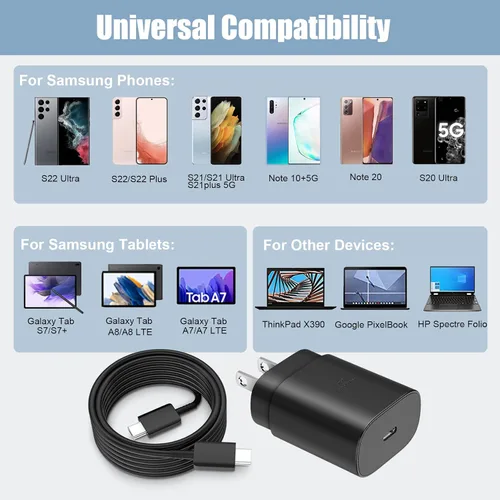 Miniatura 71 de Cargador USB C, carga rápida súper rápida de 25 W tipo C y cable de carga USB C de 6,6 pies para Samsung Galaxy S25/S25 Ultra/S25+/S24/S24